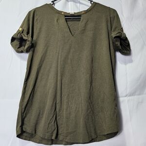 Michael Kors rolled short sleeve v neck slit shirt